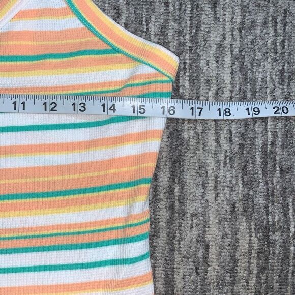 SO Junior Size‎ Large Crop Tank Top Orange Green Stripe V Neck - Picture 4 of 6